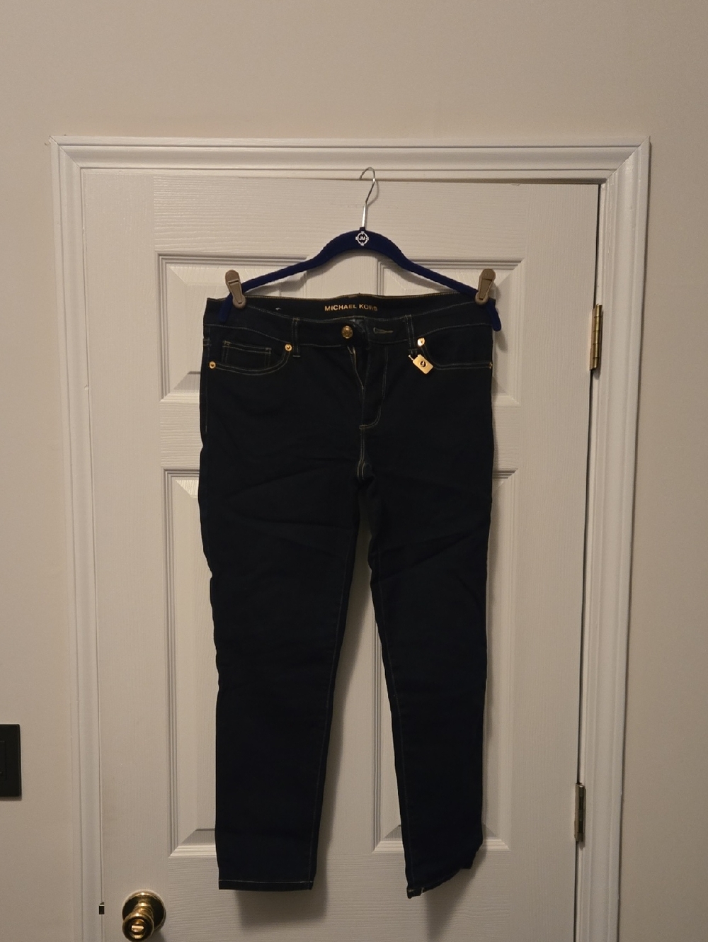 Michael Kors Women’s Navy Skinny Jeans with Gold Hardware